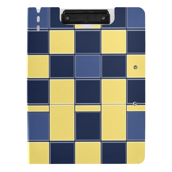 Iauyy Foldable Binder Clipboard, Waterproof & Scratch-Resistant, Dual Metal Clips, Holds 80 Sheets, 1 Pack,Yellow and Blue Squares