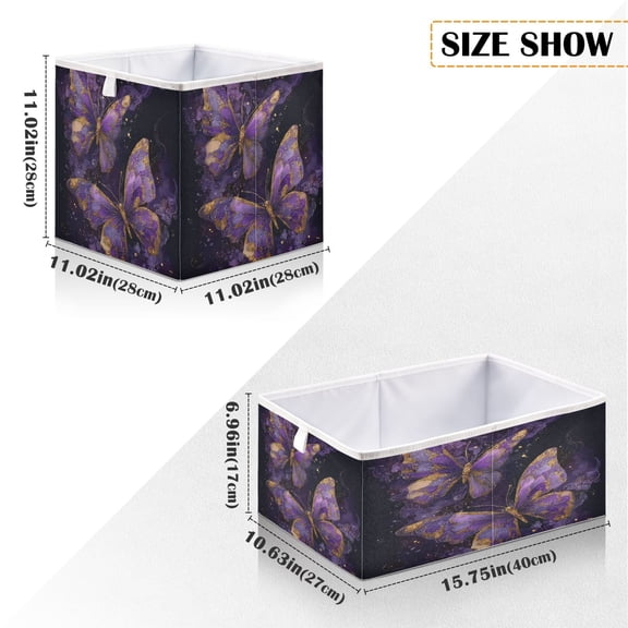 Iauyy Foldable Home Closet Storage Bins - Waterproof 300D Oxford Cube Baskets with Handles for Clothing Storage Books, Brightly Colored Purple Butterfly
