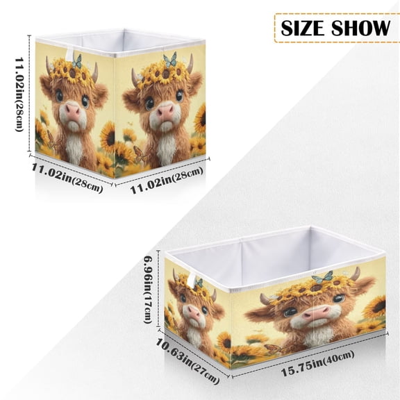 Iauyy Foldable Home Closet Storage Bins - Waterproof 300D Oxford Cube Baskets with Handles for Clothing Storage Books, Sunflowers and Butterflies