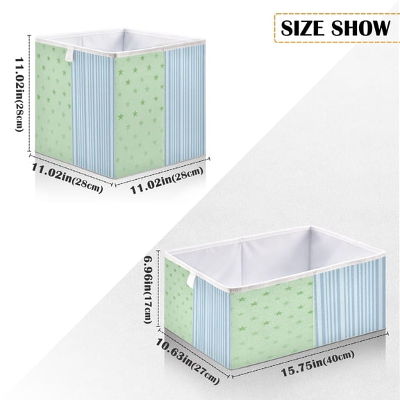 Iauyy Foldable Home Closet Storage Bins - Waterproof 300D Oxford Rectangle Baskets with Handles for Clothing Storage Books,Vertical Striped Light Green