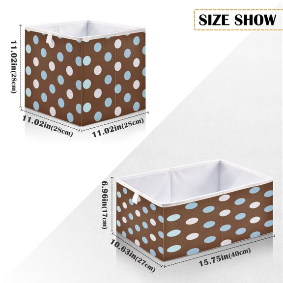 Iauyy Foldable Home Closet Storage Bins - Waterproof 300D Oxford Rectangle Baskets with Handles for Clothing Storage Books,Brown Polka Dots