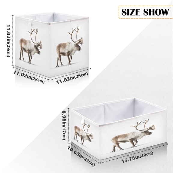 Iauyy Foldable Home Closet Storage Bins - Waterproof 300D Oxford Rectangle Baskets with Handles for Clothing Storage Books,White Reindeer Photos