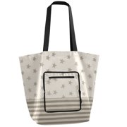 Iauyy Foldable Shoulder Tote Bags Large Storage for Women -Reusable 11*9.5*15.4in Wide Handbag Design Shopping/Travel Bag ,Star-shaped and Striped