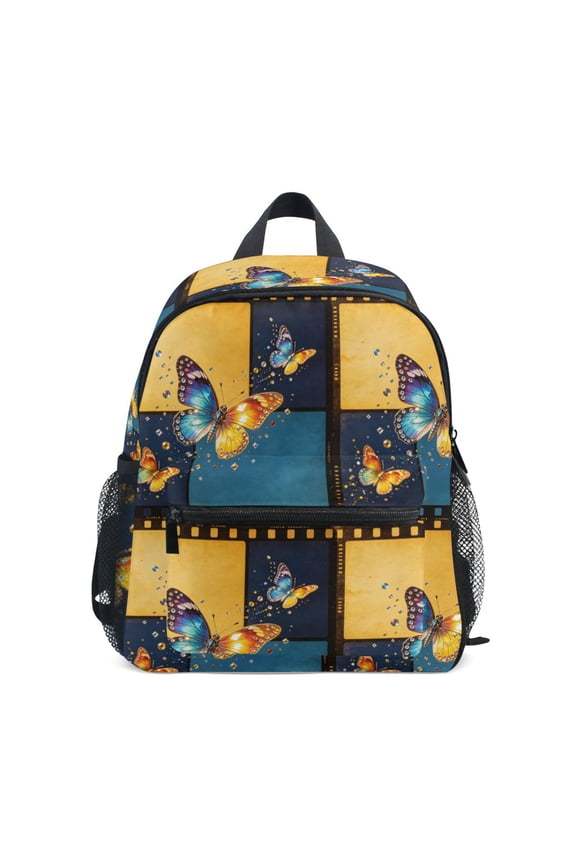 Gem Butterfly Design Backpack for Girls/Boys with Name Tag—Front-closure buttons for ages 3–8year