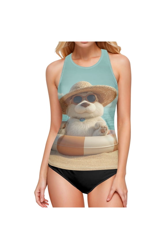 Iauyy High Elasticity Women's Tankini Top- Removable Straps&Cups- 3d Animation Patterns Design for Beach Pool Partie XXL