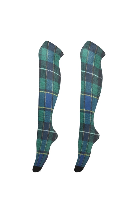 Highly Elastic Women's Trouser Knee High Socks 93% Nylon Breathable and Durable Perfect for Outings, Parties, Home, The Best Gifts for Women Blue and Green Checkered