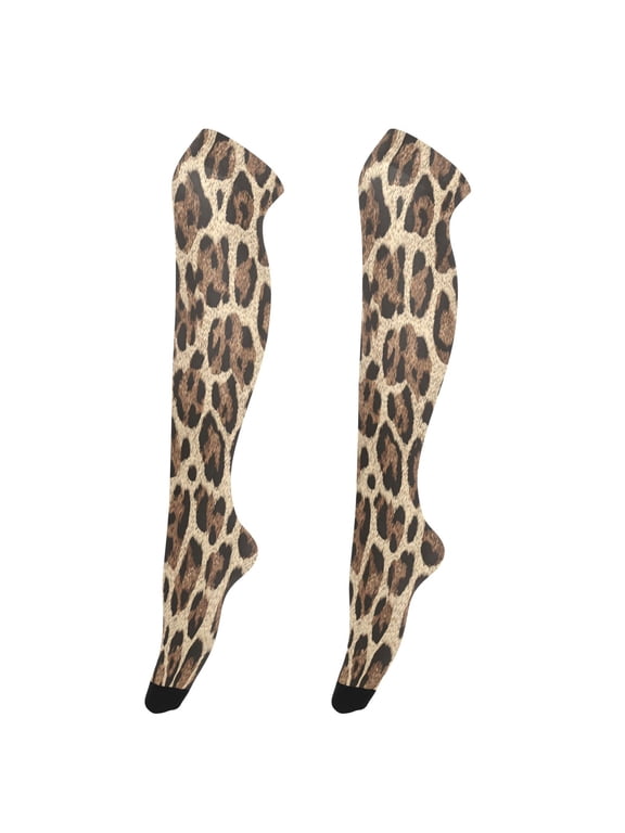 Highly Elastic Women's Trouser Knee High Socks 93% Nylon Breathable and Durable Perfect for Outings, Parties, Home, The Best Gifts for Women Brown Leopard Print