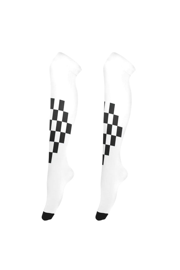 Highly Elastic Women's Trouser Knee High Socks 93% Nylon Breathable and Durable Perfect for Outings, Parties, Home, The Best Gifts for Women Checkered Flag Vector Logo