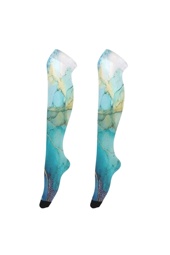 Highly Elastic Women's Trouser Knee High Socks 93% Nylon Breathable and Durable Perfect for Outings, Parties, Home, The Best Gifts for Women Green Marble Pattern