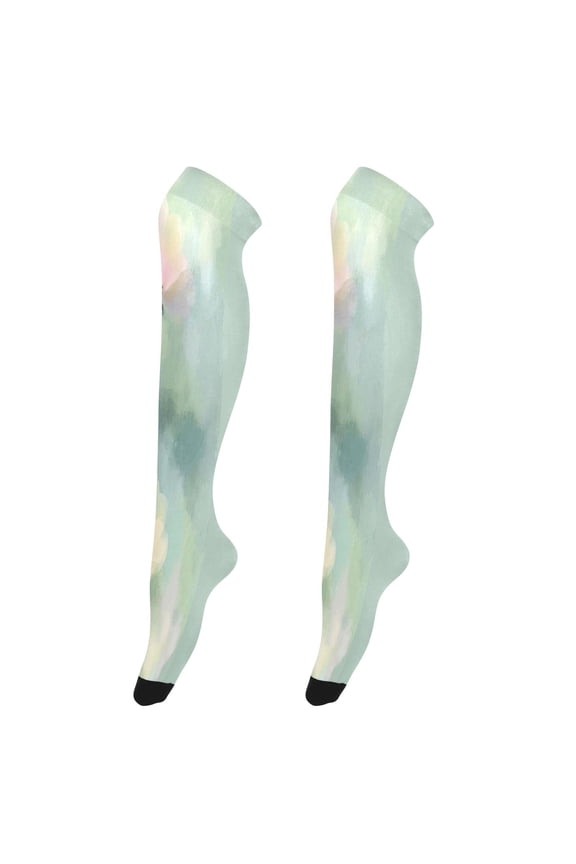 Highly Elastic Women's Trouser Knee High Socks 93% Nylon Breathable and Durable Perfect for Outings, Parties, Home, The Best Gifts for Women Pastel Floral Watercolor Style