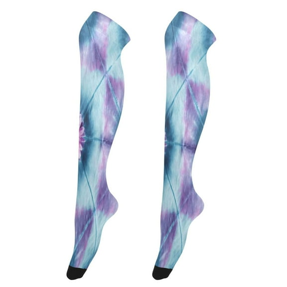 Iauyy Highly Elastic Women's Trouser Knee High Socks 93% Nylon Breathable and Durable Perfect for Outings, Parties, Home, The Best Gifts for Women Purple Tie-dye