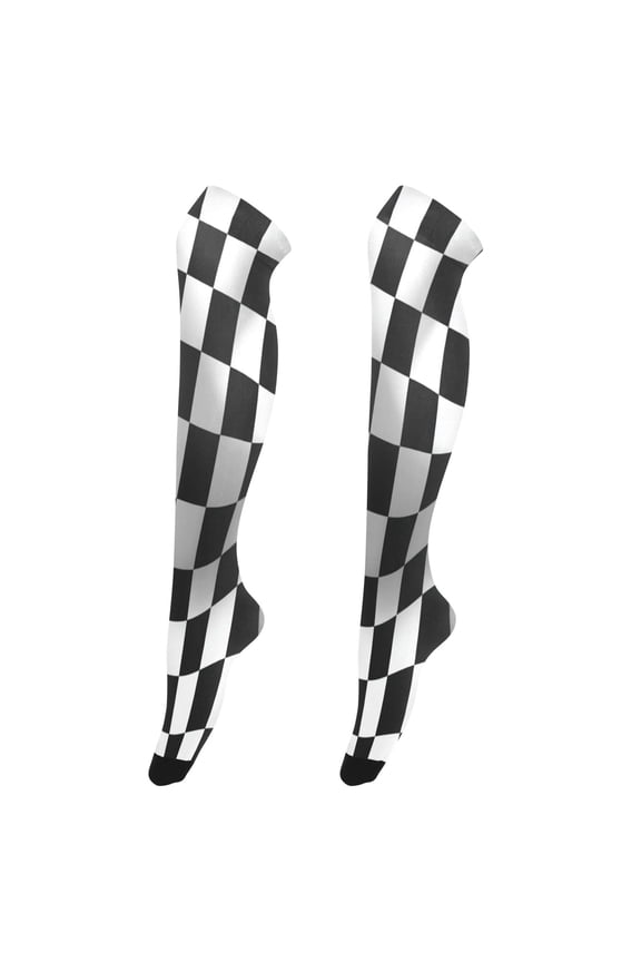 Highly Elastic Women's Trouser Knee High Socks 93% Nylon Breathable and Durable Perfect for Outings, Parties, Home, The Best Gifts for Women Racing Flag