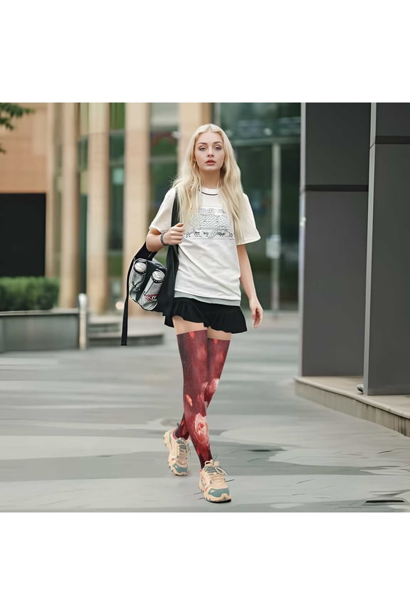 Highly Elastic Women's Trouser Knee High Socks 93% Nylon Breathable and Durable Perfect for Outings, Parties, Home, The Best Gifts for Women Red Background Of The Galaxy