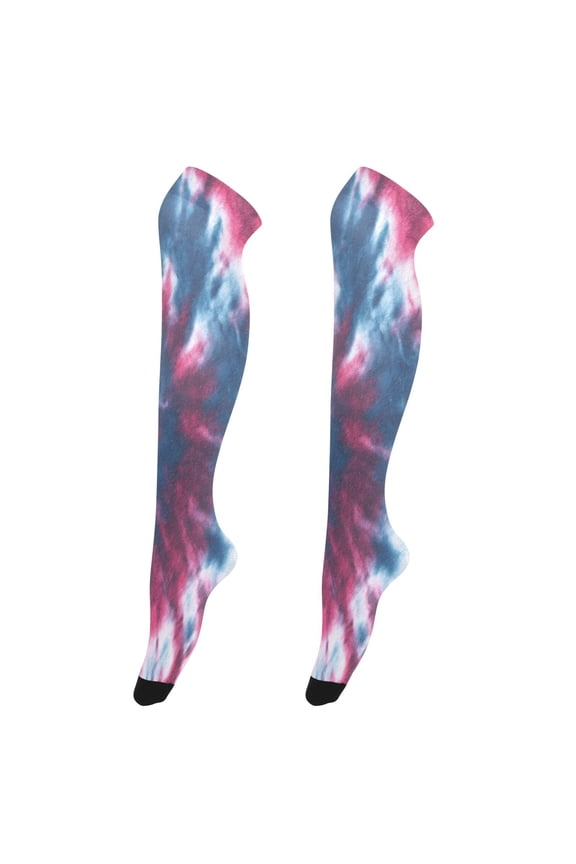 Highly Elastic Women's Trouser Knee High Socks 93% Nylon Breathable and Durable Perfect for Outings, Parties, Home, The Best Gifts for Women Red and Blue Tie Dye