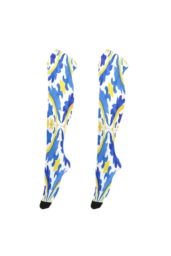 Highly Elastic Women's Trouser Knee High Socks 93% Nylon Breathable and Durable Perfect for Outings, Parties, Home, The Best Gifts for Women Spanish Tiles