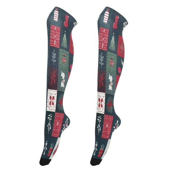 Iauyy Highly Elastic Women's Trouser Knee High Socks 93% Nylon Breathable and Durable Perfect for Outings, Parties, Home, The Best Gifts for Women Three-color Christmas Symbol