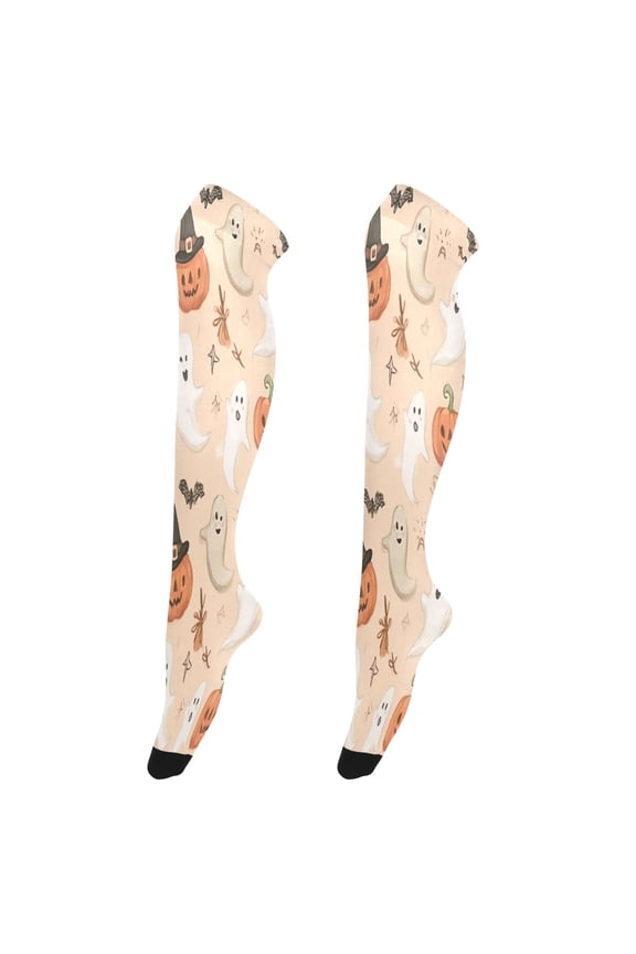 Highly Elastic Women's Trouser Knee High Socks 93% Nylon Breathable and Durable Perfect for Outings, Parties, Home, The Best Gifts for Women A Witch Hat Pattern