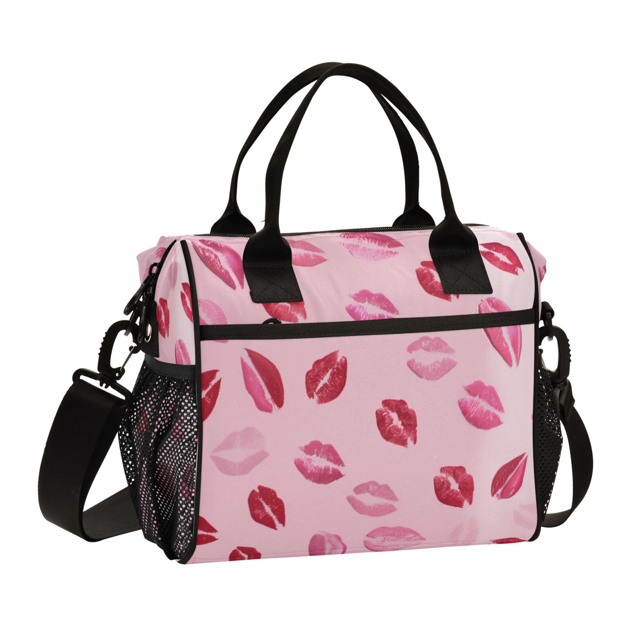 Iauyy Insulated Thermal Lunch Tote Bag for Women - S/M Sizes Portable Picnic Work Bag ,Lipstick Mark Pattern