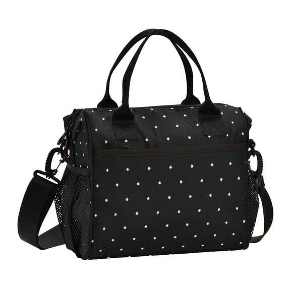 Iauyy Insulated Thermal Lunch Tote Bag for Women - S/M Sizes Portable Picnic Work Bag ,White Dots