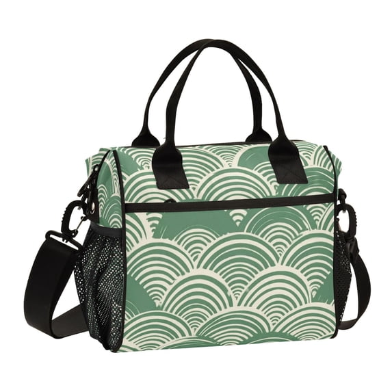 Iauyy Insulated Thermal Lunch Tote Bag for Women - S/M Sizes Portable Picnic Work Bag ,Woodblock Print Style