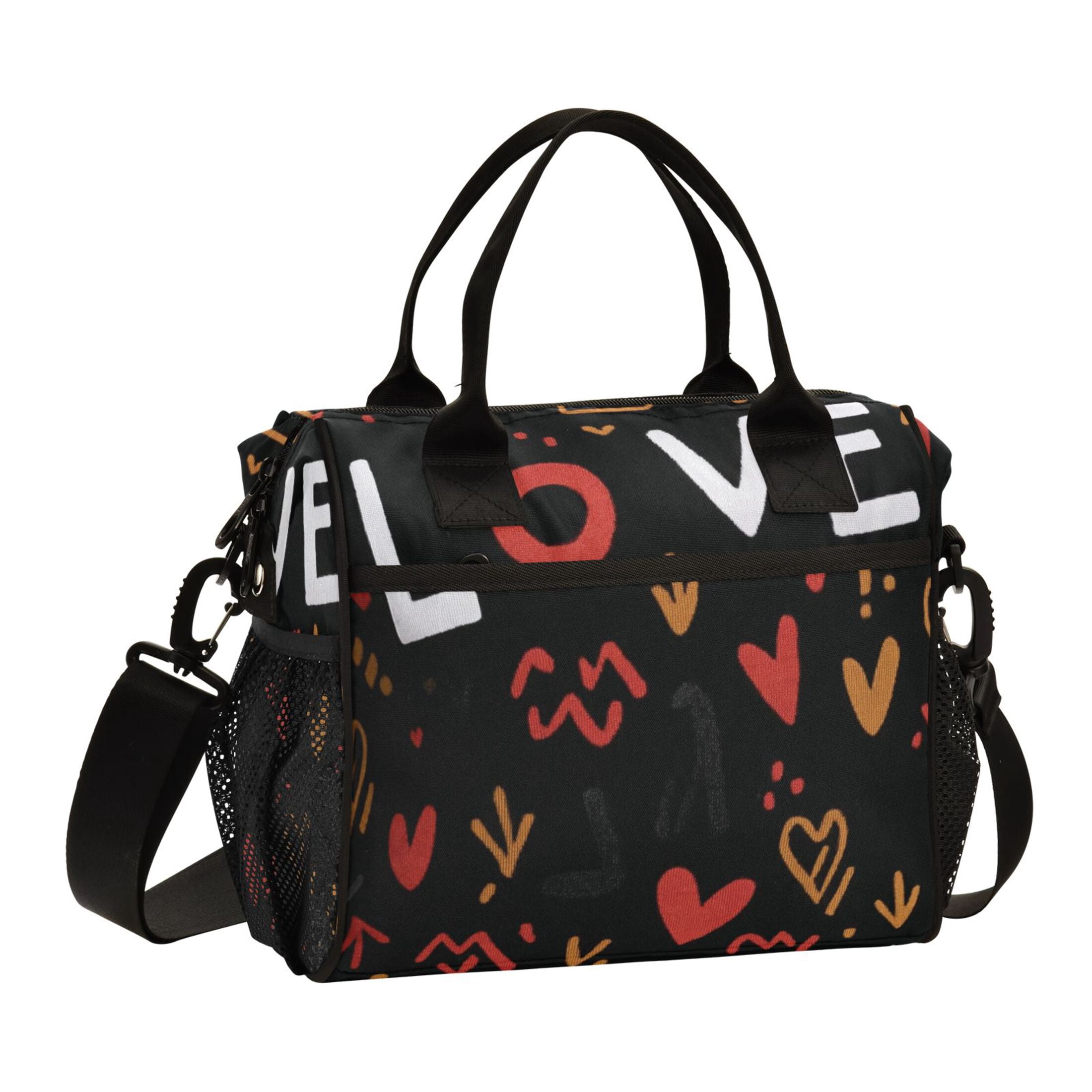 Iauyy Insulated Thermal Lunch Tote Bag for Women - S/M Sizes Portable Picnic Work Bag ,“love” Character Background