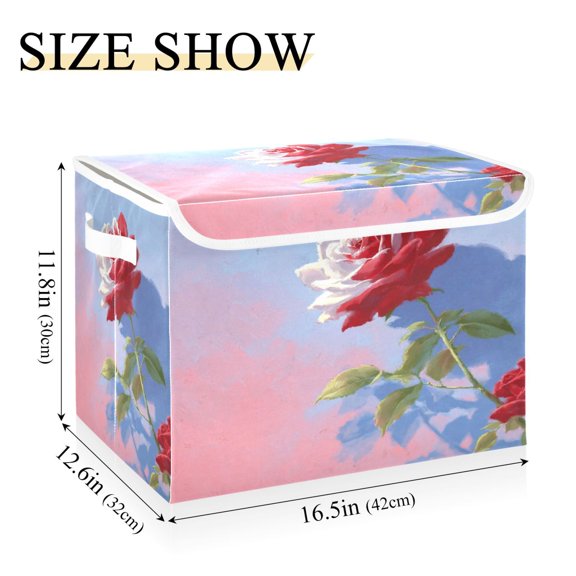 Iauyy Large Storage Box with Lid - Foldable Home Storage Bins for Clothes Toy Holiday Decor, A Rose (42*32*30cm)