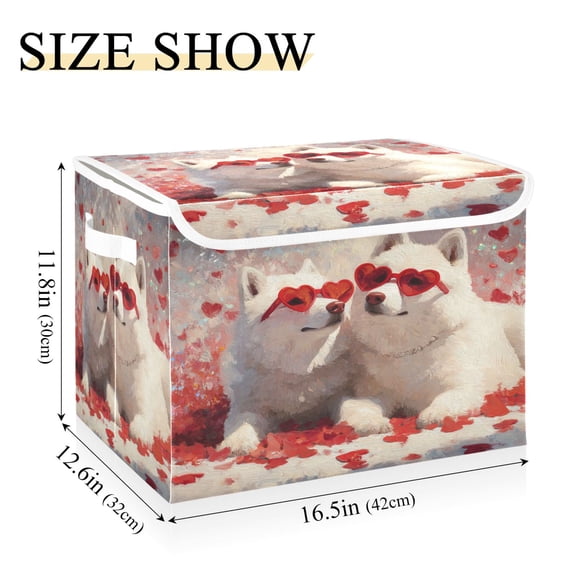 Iauyy Large Storage Box with Lid - Foldable Home Storage Bins for Clothes Toy Holiday Decor, A White Husky (42*32*30cm)