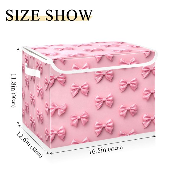 Iauyy Large Storage Box with Lid - Foldable Home Storage Bins for Clothes Toy Holiday Decor, Belted Knot Picture (42*32*30cm)