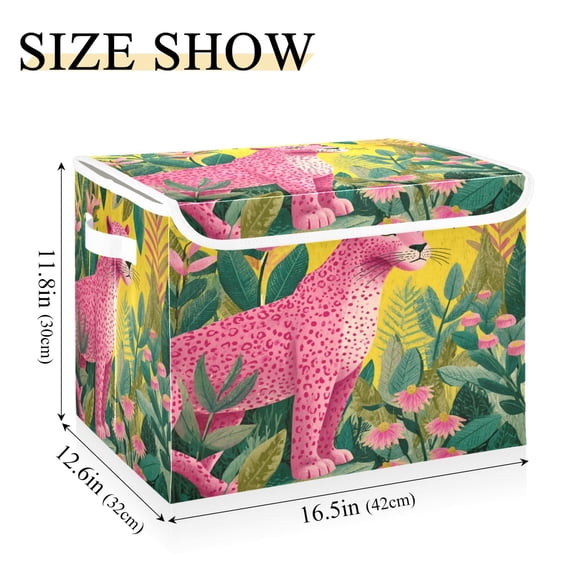 Iauyy Large Storage Box with Lid - Foldable Home Storage Bins for Clothes Toy Holiday Decor, Bright Leopard (42*32*30cm)