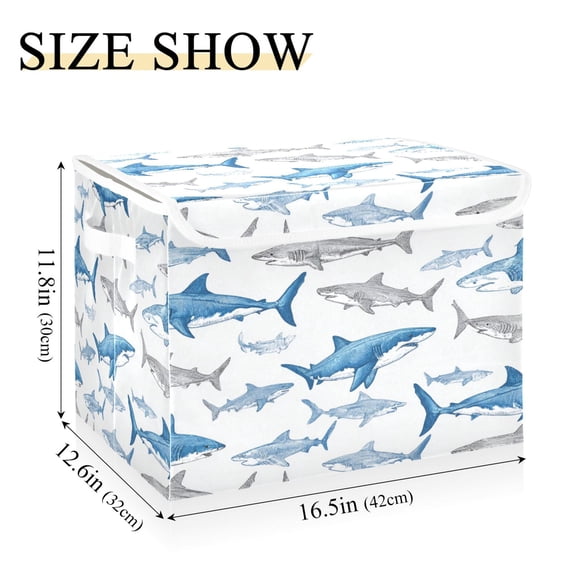 Iauyy Large Storage Box with Lid - Foldable Home Storage Bins for Clothes Toy Holiday Decor, Fish Pattern (42*32*30cm)