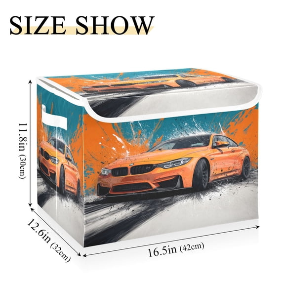 Iauyy Large Storage Box with Lid - Foldable Home Storage Bins for Clothes Toy Holiday Decor, Orange Color (42*32*30cm)