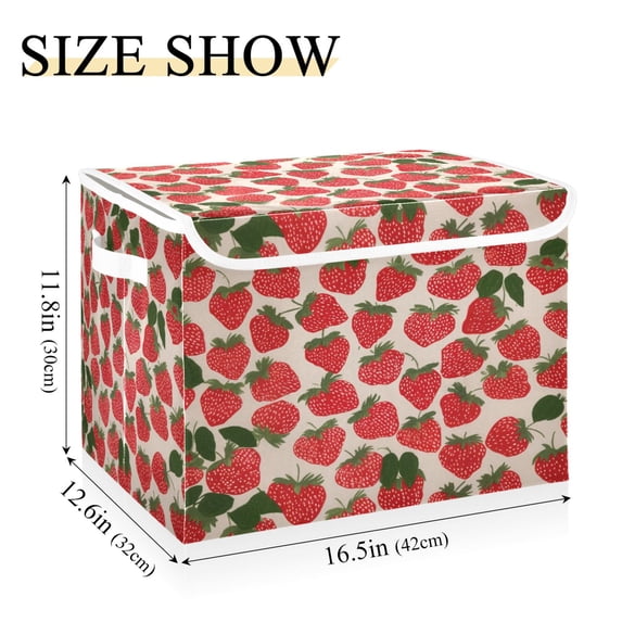 Iauyy Large Storage Box with Lid - Foldable Home Storage Bins for Clothes Toy Holiday Decor, Red Strawberry Pattern (42*32*30cm)