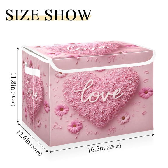 Iauyy Large Storage Box with Lid - Foldable Home Storage Bins for Clothes Toy Holiday Decor, Small Petal (42*32*30cm)