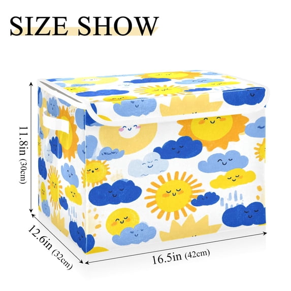 Iauyy Large Storage Box with Lid - Foldable Home Storage Bins for Clothes Toy Holiday Decor, Sun (42*32*30cm)