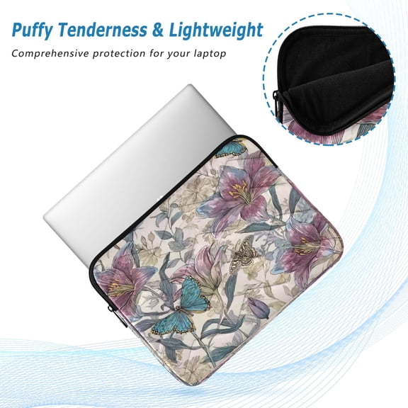 Iauyy(M)13.4 inch Laptop Sleeve,Shockproof Durable Computer Carrying laptop Bag,Slim Cover for 13.4-14 inch HP Dell Lenovo Asus Notebook,Lilies Butterflies