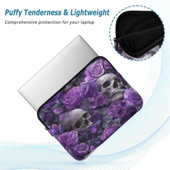 Iauyy（M)13.4 inch Laptop Sleeve,Shockproof Durable Computer Carrying laptop Bag，Slim Cover for 13.4-14 inch HP Dell Lenovo Asus Notebook,Purple Roses and Skull Patterns