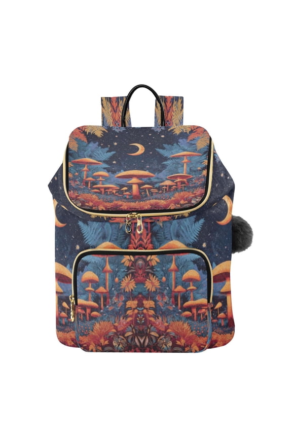 Magic Mushroom Night Design Fashion Backpack for Women , (14-in ComputerQuilted Shoulder Bag15L