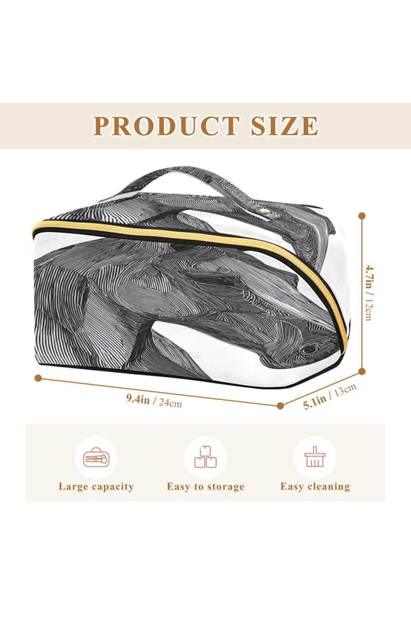 Rhombus Cosmetic Bag with Handle Large Capacity Luxury Twill Travel Makeup Bag ,A Horse Head Line Drawing