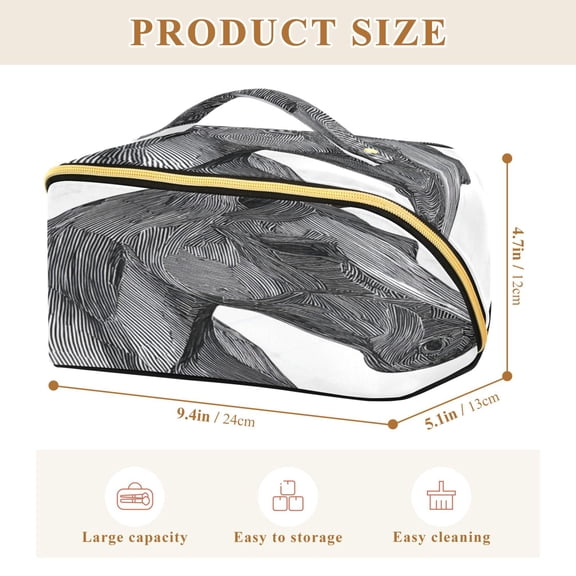Iauyy Rhombus Cosmetic Bag with Handle Large Capacity Luxury Twill Travel Makeup Bag ,A Horse Head Line Drawing