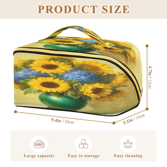 Iauyy Rhombus Cosmetic Bag with Handle Large Capacity Luxury Twill Travel Makeup Bag ,Blue Hydrangea