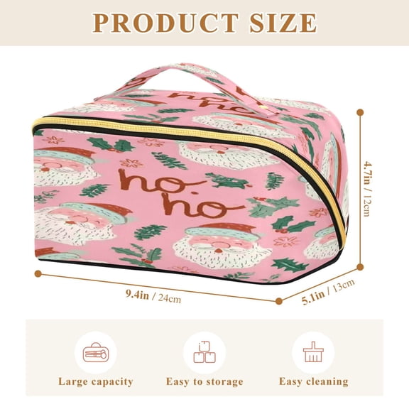 Iauyy Rhombus Cosmetic Bag with Handle Large Capacity Luxury Twill Travel Makeup Bag ,Cartoon Santa Claus Face