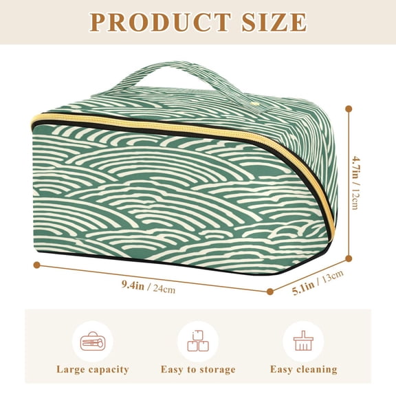 Iauyy Rhombus Cosmetic Bag with Handle Large Capacity Luxury Twill Travel Makeup Bag ,Japanese Wave Pattern