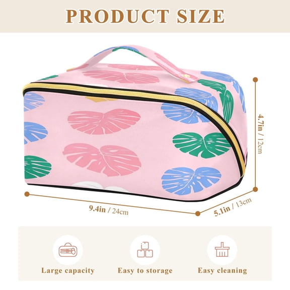 Iauyy Rhombus Cosmetic Bag with Handle Large Capacity Luxury Twill Travel Makeup Bag ,Monster Leaf