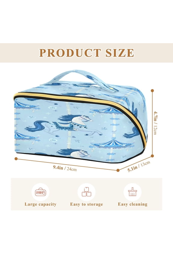 Rhombus Cosmetic Bag with Handle Large Capacity Luxury Twill Travel Makeup Bag ,Trojan Horse Pattern