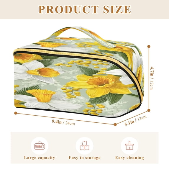 Iauyy Rhombus Cosmetic Bag with Handle Large Capacity Luxury Twill Travel Makeup Bag ,Yellow and White