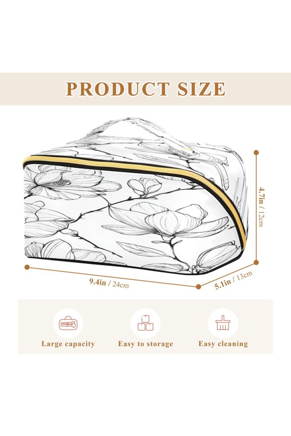 Rhombus Cosmetic Bag with Handle Large Capacity Luxury Twill Travel Makeup Bag ,Magnolia