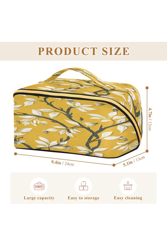 Rhombus Cosmetic Bag with Handle Large Capacity Luxury Twill Travel Makeup Bag ,Vines