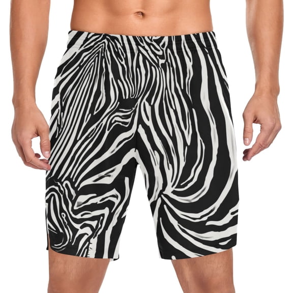 Iauyy Men's Athletic Shorts -Moisture Wicking Workout & Basketball Shorts with Liner, Lightweight Mesh Gym Sweat Shorts, A Zebra Pattern (S)