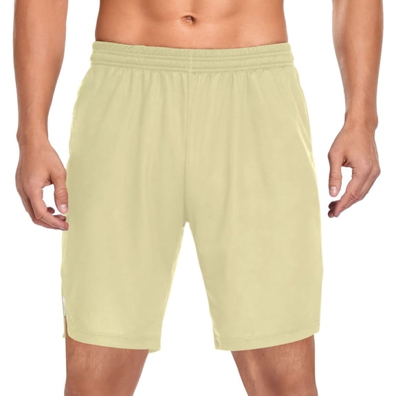 Iauyy Men's Athletic Shorts -Moisture Wicking Workout & Basketball Shorts with Liner, Lightweight Mesh Gym Sweat Shorts, Broad Pale Yellow (S)