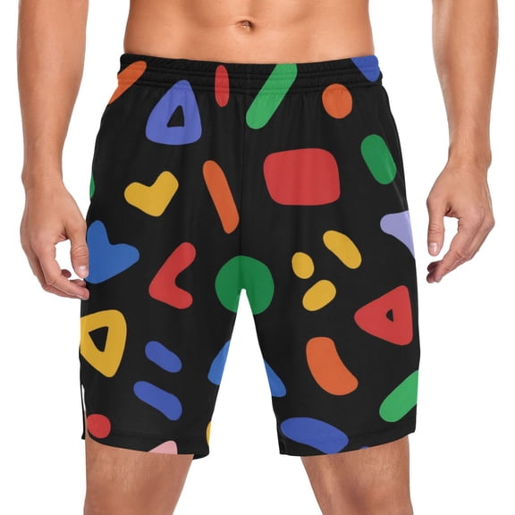 Iauyy Men's Athletic Shorts -Moisture Wicking Workout & Basketball Shorts with Liner, Lightweight Mesh Gym Sweat Shorts, Colorful Patterns (S)